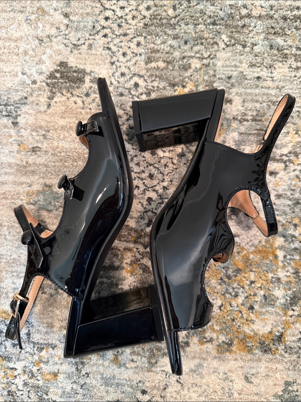 Patent Black Slingback Block Heel Sandals - Picture 4 of 7
